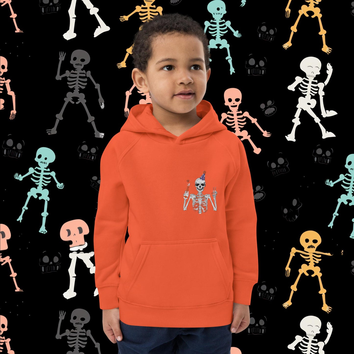 PARTY IN PEACE HALLOWEEN Embroidered Kids eco hoodie